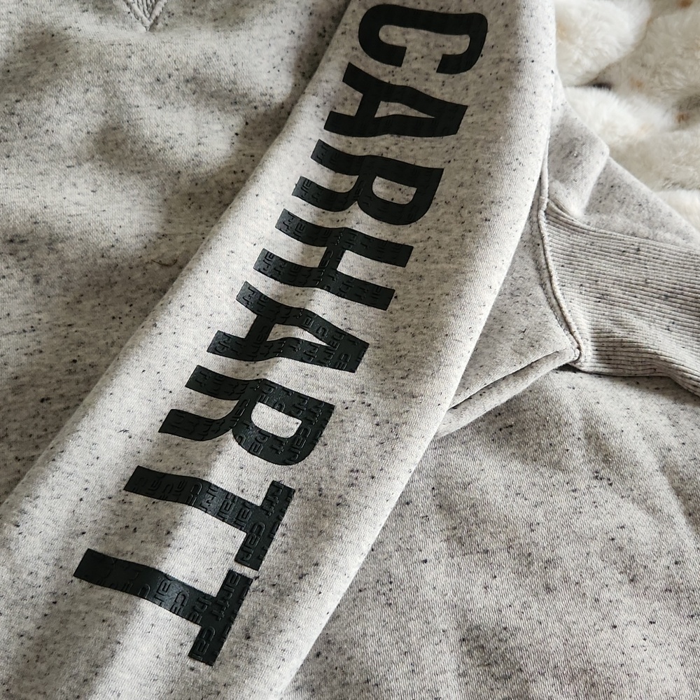 BNWT Carhartt Women's Heather Gray Crewneck Sweatshirt with Sleeve Logo - Picture 4 of 5